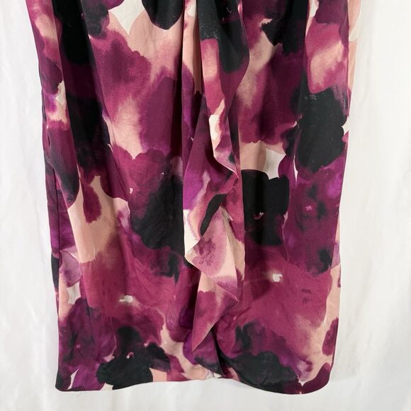 LOFT Knee Length Dress Women's 12 Pink Purple Floral Lightweight Zip Back - Picture 3 of 10